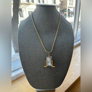 LANVIN Vintage Couture Gold-Tone Swarovski Crystal Pendant Necklace